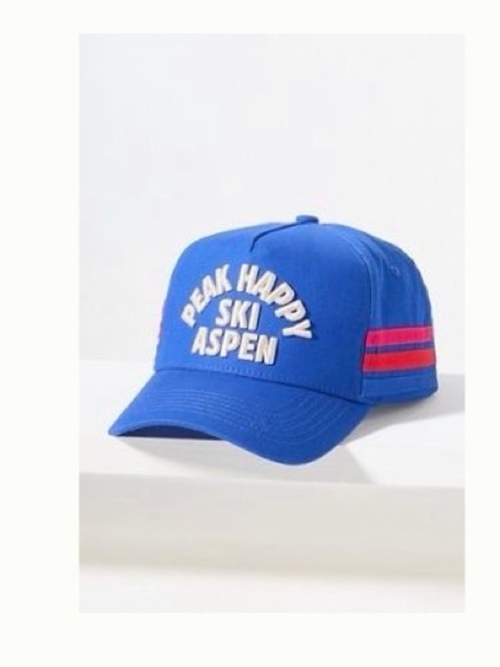 Anthropologie Peak Happy Ski Aspen Blue Cap with Red Accents